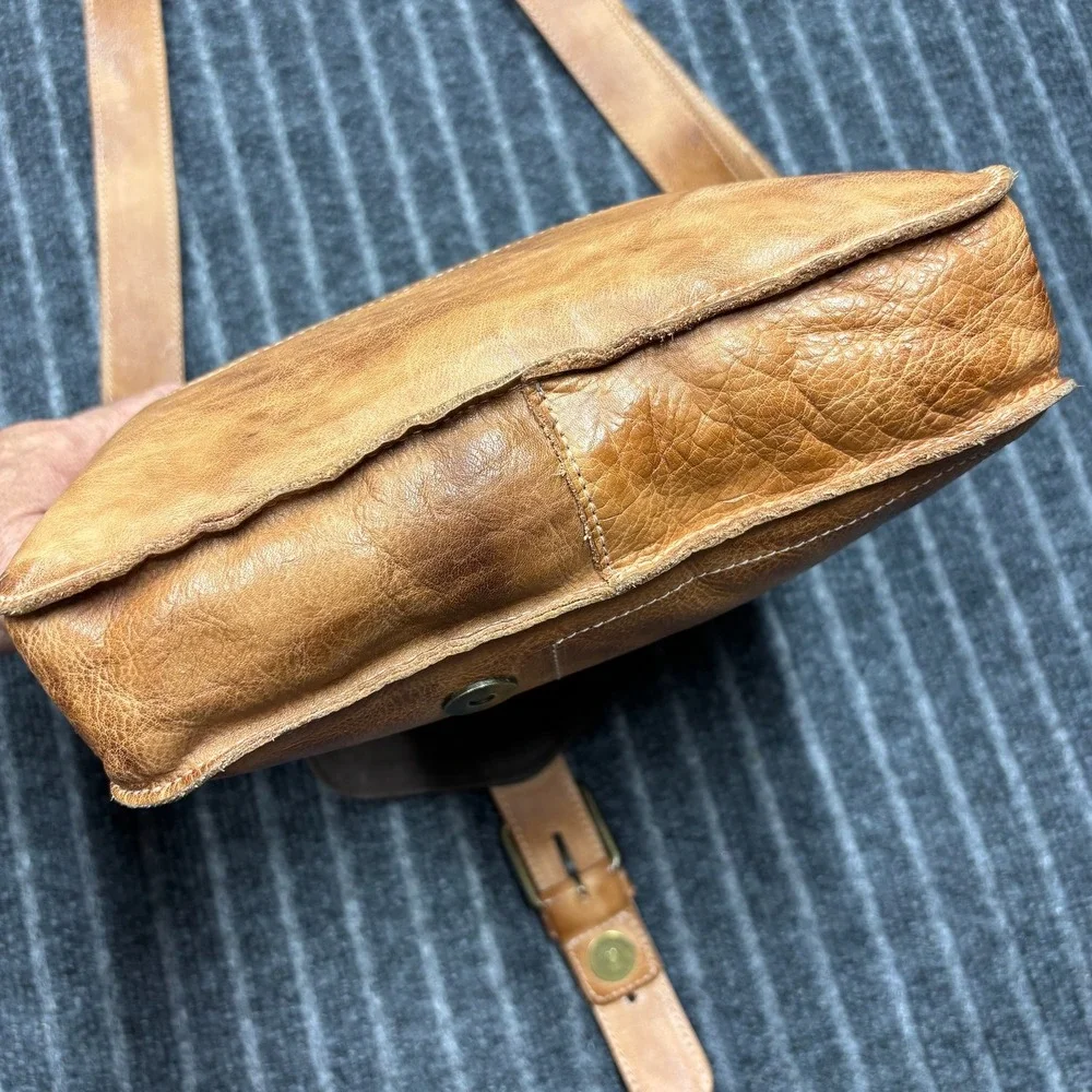 Bed Stu Tan Venice Leather Distressed Crossbody Messenger Bag